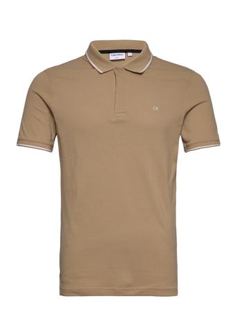 Stretch Pique Tipping Slim Polo Polos Short-sleeved Brun Calvin Klein