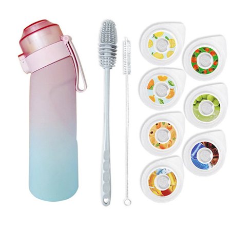 Smagstilsat vandflaske med 7 duftkapsler, 650 ml Gradient Rosa Air Water Up Cup, Camping Sport Gradient