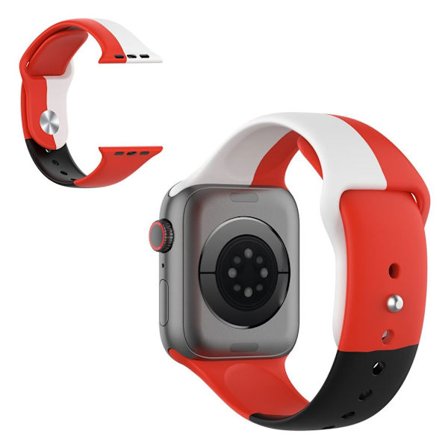 Apple Watch Series 6 / 5 44mm three color style silicone watch band - Red / White / Black / Size: S