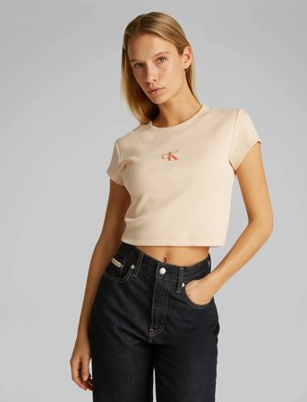 Calvin Klein Jeans Monologo Baby Rib Tee - Orange - M