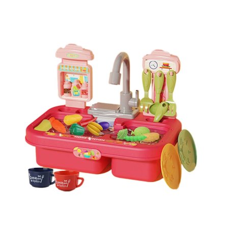 Foregive leg Legetøj til køkkenvask med vandhane og rindende vand Stor vask redskaber Servicetilbehør til småbørn