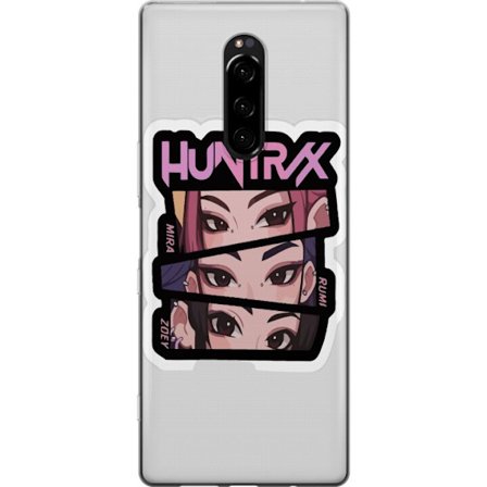 Yhteensopiva Puhelinkuori Sony Xperia 1 K-pop-inspiroitunut futuristinen tyttöryhmä neonvaloissa ja kosminen sci-fi-kohtaus