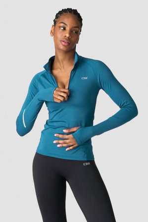 ICANIWILL - Everyday Long Sleeve 1/4 Stripe Zipper Teal - Oberteile - Damen - ICIW