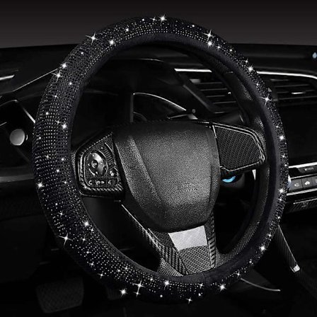 Black Velvet Steering Wheel Cover with Black Diamonds, 15 inch