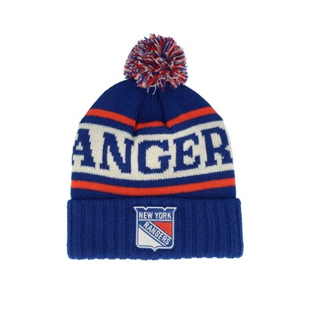 American Needle - NHL Blauw pom Beanie - New York Rangers Pillow Line Knit Royal/Ivory/Red Pom @ Hatstore