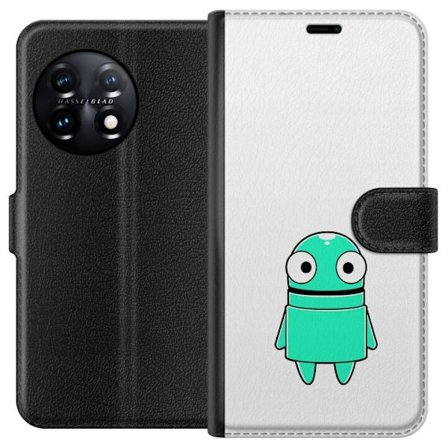 Kompatibel Tegnebogsetui til OnePlus OnePlus 11R Turkis tegneseriefigur med store øjne og en glad personlighed i enkel illustration