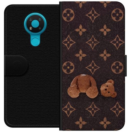 Kompatibelt Plånboksfodral till Nokia Nokia 3.4 Grafiskt monogrammönster med en stiliserad nalle i konstnärlig stil