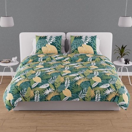 Grön TANZANIE påslakanset i bomull 57 trådantal 240x220 cm, av Soleil d'ocher