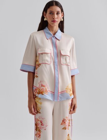 Malina Pam Short Sleeve Satin Shirt - Cream - 34