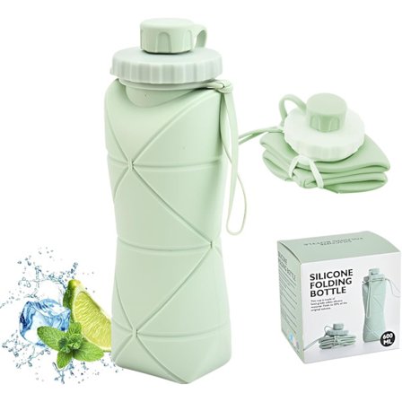 Sammenklappelig vandflaske 590 ml - BPA-fri silikone foldbart design med lækagesikker låg & lanyard til rejser, vandreture