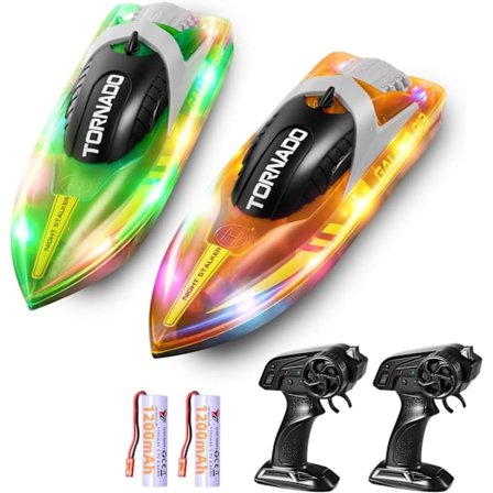 2025 Seneste Model Fjernstyret Båd til Børn og Voksne: 2-pak RC Båd med LED-lys til Pools Søer, 2,4 GHz, 50-100 Min. Lang Spilletid, Re
