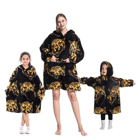 Barn Kids Söt Djur Flanell Termisk Hoodie - Leopardhuvud