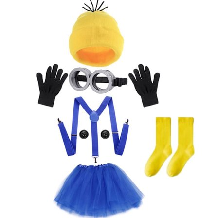 7 Dele Voksen Gul Kostume Tilbehør, Maskerade Sæt med Briller Sorte Handsker til Halloween Cosplay Fest Tilbehør