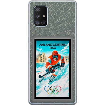 Kompatibel Mobilcover til Samsung Galaxy A71 5G Curling illustration med spillere og sten på isen, Milano Cortina 2026, snedækkede stænk og olympis
