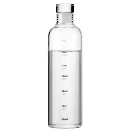Glasvandflaske med tidsmarkering 500ml transparent