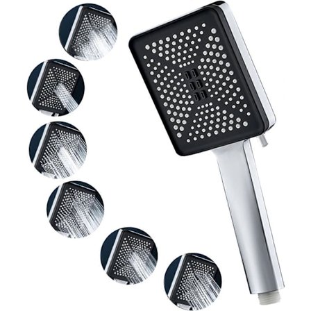 Dww-(Noir) Massasjedusj med 6 spraymoduser, firkantet dusj, stort høytrykksdusjhode, vannbesparende, dusjhode med belegg