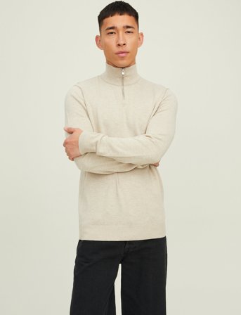 Jack & Jones Jjeemil Knit Half Zip Noos - Cream - L