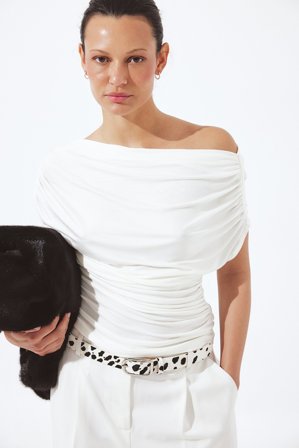 NA-KD Soft Line Draped Top - Rynkede toppe - Råhvid - M