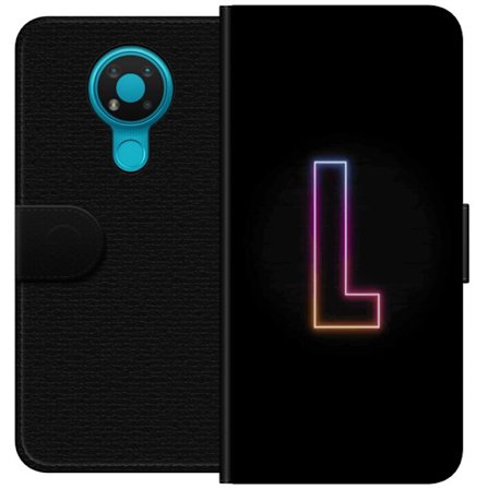 Kompatibel Tegnebogsetui til Nokia Nokia 3.4 Minimalistisk neonbogstav L i blødt farveskiftende lys mod sort baggrund med ren grafisk æstetik