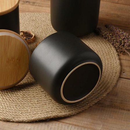 ING Keramisk Matbeholder med Miljøvennlig Forseglet Lokk, 240ml Matbeholderbeholder for Te, Sukker, Kaffe, Bønner, Nøtter, Korn (Svart)