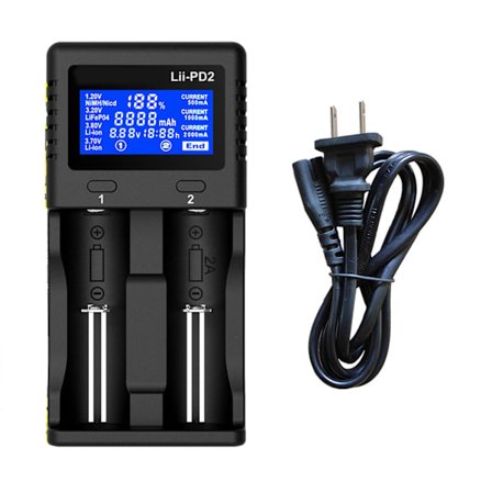 Dobbelspors batterilader for 18650 26650 21700 18350 AA AAA 3.7V/3.2V/1.2V Litium/Ni-MH-batterier PD2 Ladeadapter