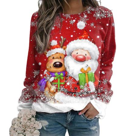 Kvinnor Jultröja Jultomten Snögubbe Bear Print Rundhals Långärmad Casual Lös Pullover Top Blus style 2 3XL