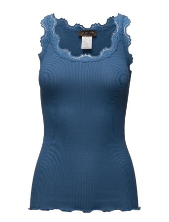 Silk Top W/ Lace T-shirts & Tops Sleeveless Blå Rosemunde*Betinget Tilbud