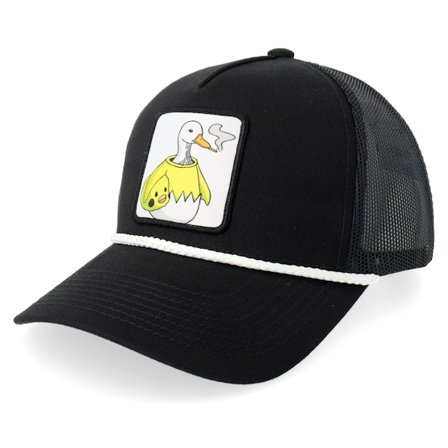BOOM - Silly Goose Smoke Patch Rope Black/White A-frame Trucker Trucker Black Cap - @ Hatstore