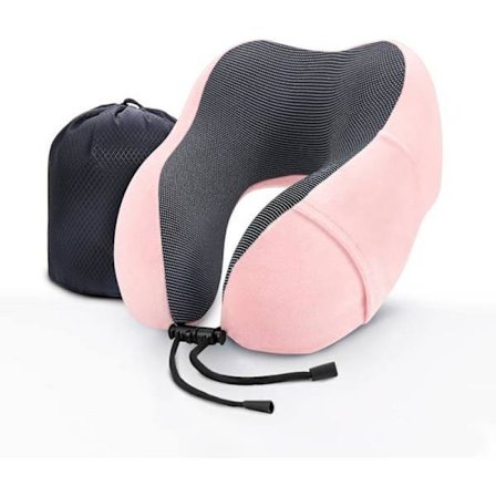 Rejsepude Nakkepude Memory Foam Blød Komfort og Støtte Rejsefly Nakkepuder, U-formet Pude til Søvn Rosa