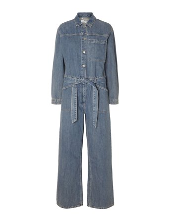 Slfmarley Ls Mid Blue Denim Jumpsuit Bottoms Jumpsuits Blue Selected Femme