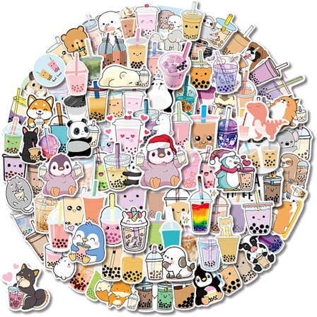 100 st kawaii klistermärken för bubbelte, dryckesklistermärken