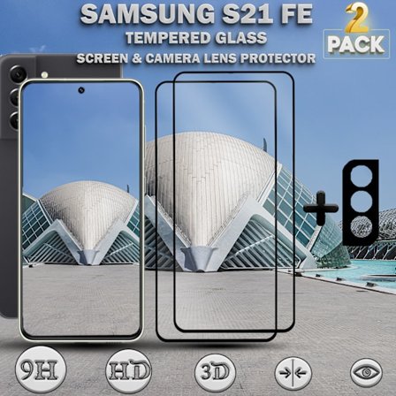 2-Pack Samsung S21 FE Skärmskydd & 1-Pack linsskydd - Härdat Glas 9H - Super kvalitet 3D