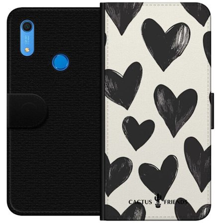 Kompatibelt Lommeboketui til Huawei Huawei Y6s (2019) Cactus and Friends - Bold Black Love Pattern