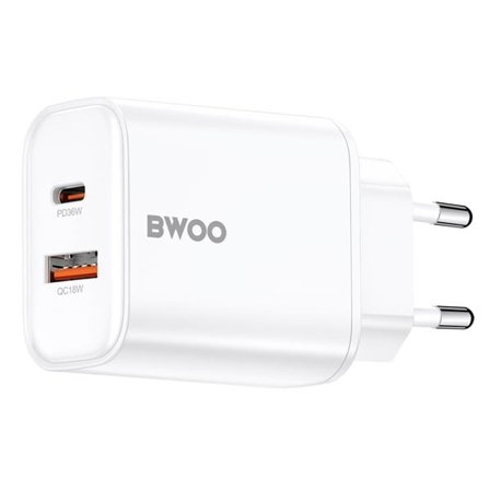 BWOO-pikalaturi 36 W, jossa on 1 × USB-C ja 1 × USB-A