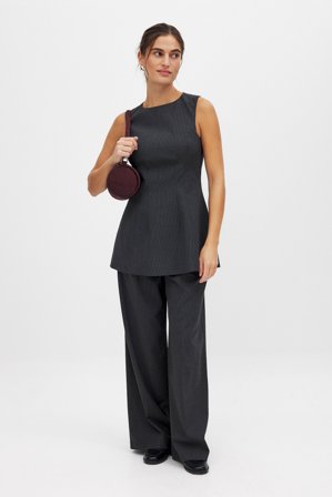 NA-KD - Stripete dressbukse med vide ben - Stripete bukser - Grå - EU 32