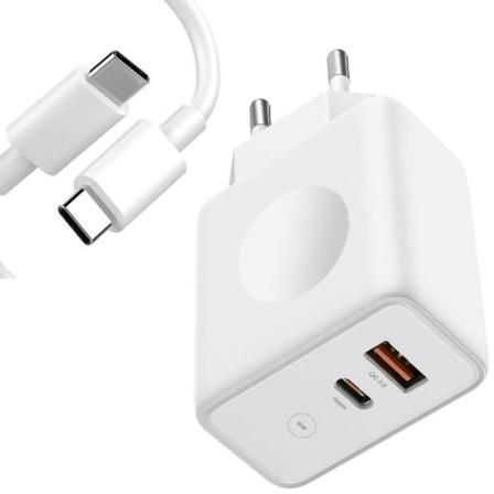 2-Port 30W oplader [PD 20W+QC 3.0] med 1M USB-C-kabel til realme 9 Pro - 9 - 8 Pro - 8 - 7 - Hvid