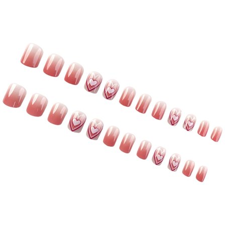 Glansiga Press-On-Naglar med Full Täckning för Alla Hjärtans Dag i Gradient Rosa 24 st
