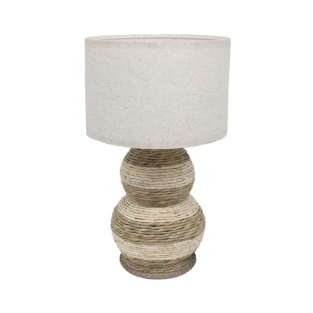 Lamppupöytä, luonnonvärinen köysijalka, beige kangasvarjostin