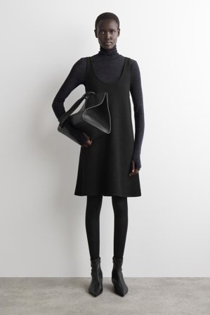 COS Women's Boiled-Wool A-Line Mini Dress in Black