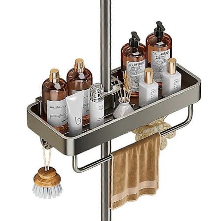 1 stk. Brusehylde uden boring, rustfri med krog, håndklædestang