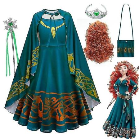 Modig Merida Kostym för Flickor Halloween Prinsessklänning Barn Karneval Fantasia Barn Julparty Cosplay Kostym Merida set A 5T 120
