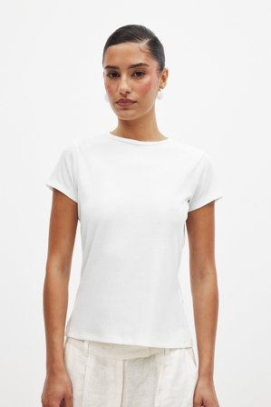 NA-KD Kurzarm-Ripp-T-Shirt - T-Shirts - OffWeiß - L (EU 42-44)