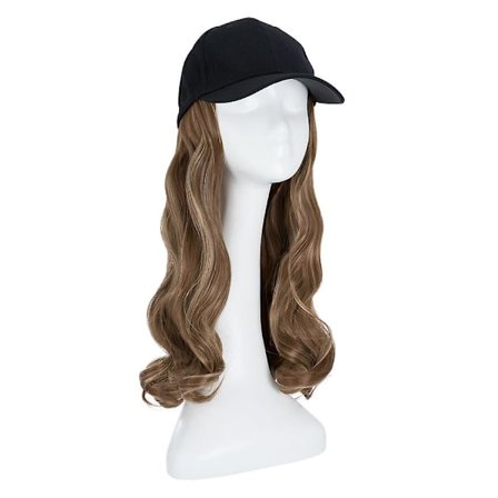 18" Pitkä Kihara Baseball-lippis Hiuksilla Peruukki Täysperuukit (FMY)