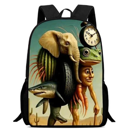 Tryckt "brainrot" studentväska Tecknad Mås pinne axlar ryggsäck lättvikt