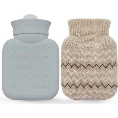 Varmtvannsflaske, 1 stk Varmtvannsflaske, Myk Varmtvannsflaske, Varmtvannsflaske med Lokk, Varmtvannsflaske i Strikket Trekk, 10*16cm