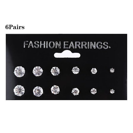 6/12 Par Örhängen Set Geometriska Kristall Runda Zirkon