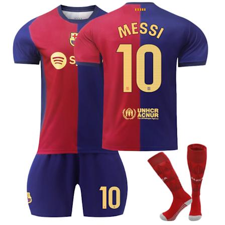 2024-2025 Barcelona Hjemmebanekostume til Børn - Fodboldtrøje Hjemmebane MESSI Nr. 10 - Strømper 28 No. 10 - Socks 28