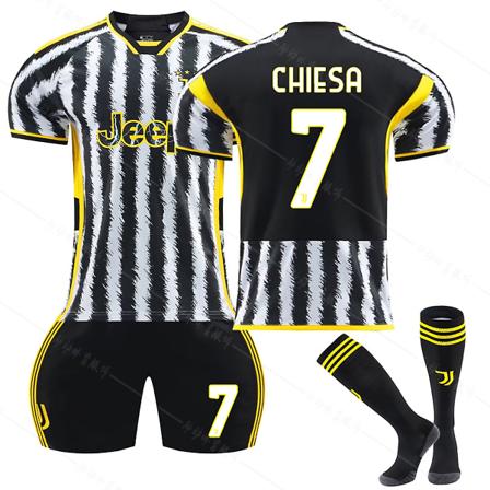 23/24 Ny sesong Hjem Juventus F.C. CHIESA Nr 7 Barn Jersey-pakke Barn-28