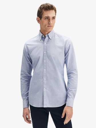 John Henric Men's Mellemblå Oxford Skjorte Size 38