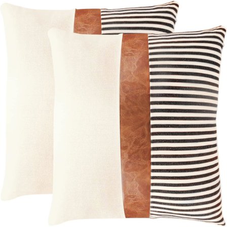 Boheme stil pudebetræk 18x18, 2 dekorative pudebetræk, sofapude, sofa kunstlæder moderne hus dekorativt pudebetræk (sort)_tfrf